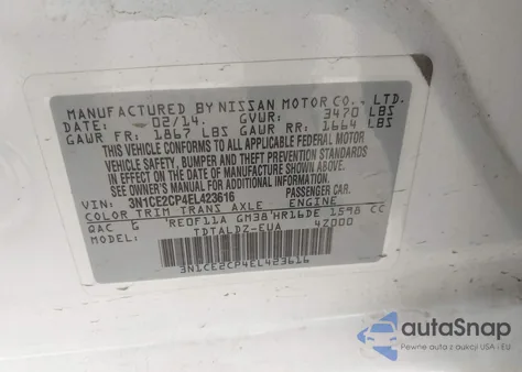 2014 Nissan Versa Note Sv из США, поврежденный, VIN 3N1CE2CP4EL423616